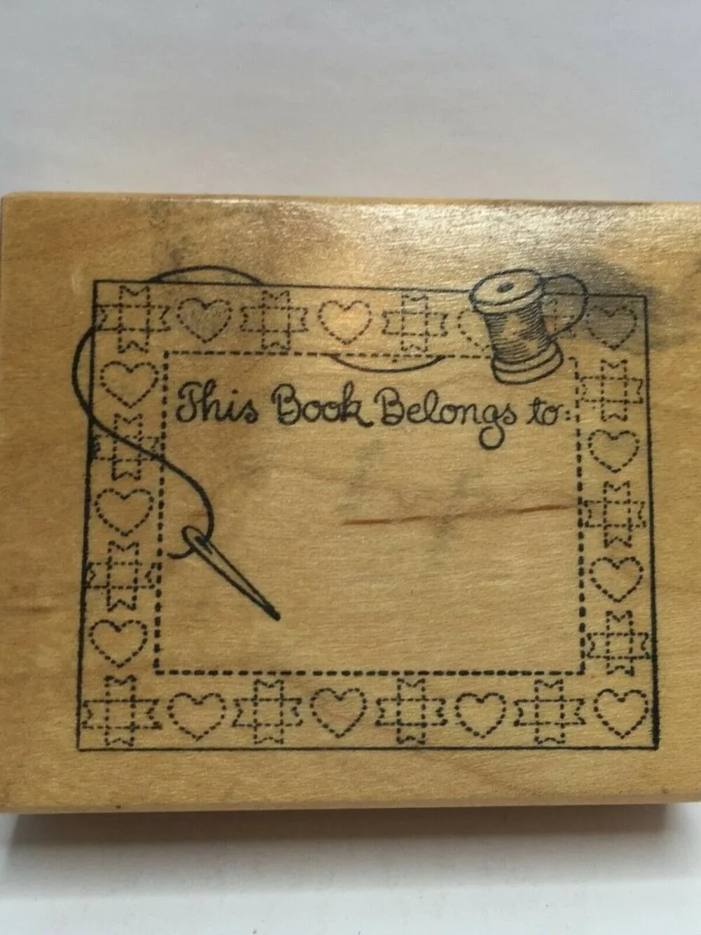 This Book Belongs To Stamp Rubber Primitive Hearts Thread 2.75
